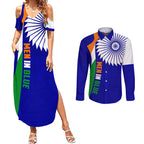 custom-india-cricket-couples-matching-summer-maxi-dress-and-long-sleeve-button-shirts-men-in-blue-world-cup-2023-bharat-flag-style