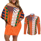 personalised-india-couples-matching-off-shoulder-short-dress-and-long-sleeve-button-shirts-raising-sun-indian-pattern-mandala-murals