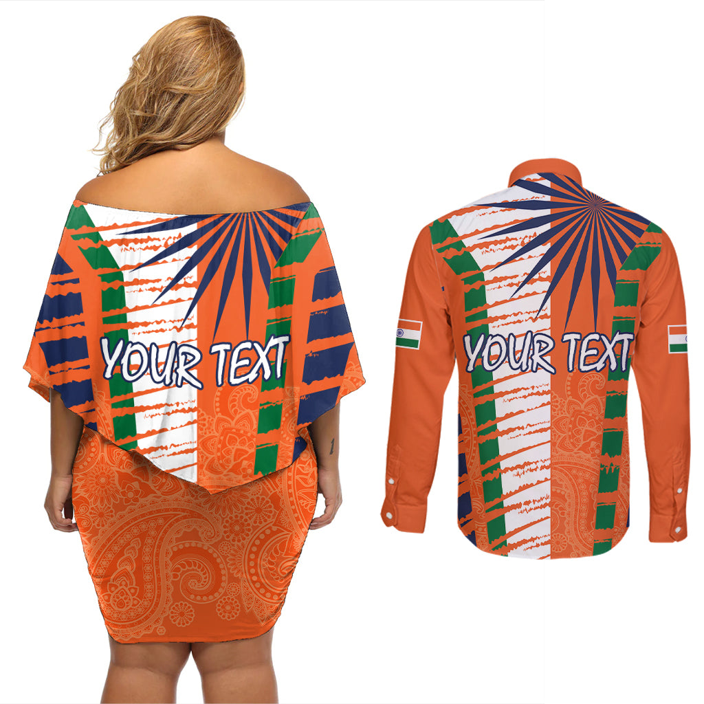 personalised-india-couples-matching-off-shoulder-short-dress-and-long-sleeve-button-shirts-raising-sun-indian-pattern-mandala-murals