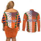 personalised-india-couples-matching-off-shoulder-short-dress-and-long-sleeve-button-shirts-raising-sun-indian-pattern-mandala-murals
