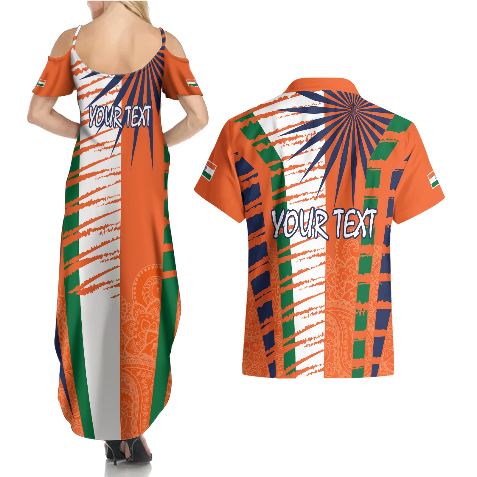 personalised-india-couples-matching-summer-maxi-dress-and-hawaiian-shirt-raising-sun-indian-pattern-mandala-murals