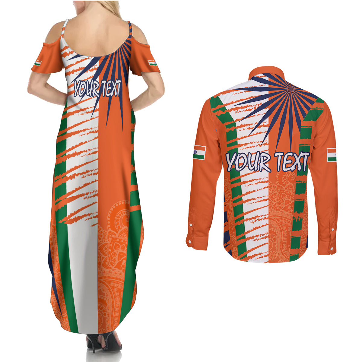 personalised-india-couples-matching-summer-maxi-dress-and-long-sleeve-button-shirts-raising-sun-indian-pattern-mandala-murals