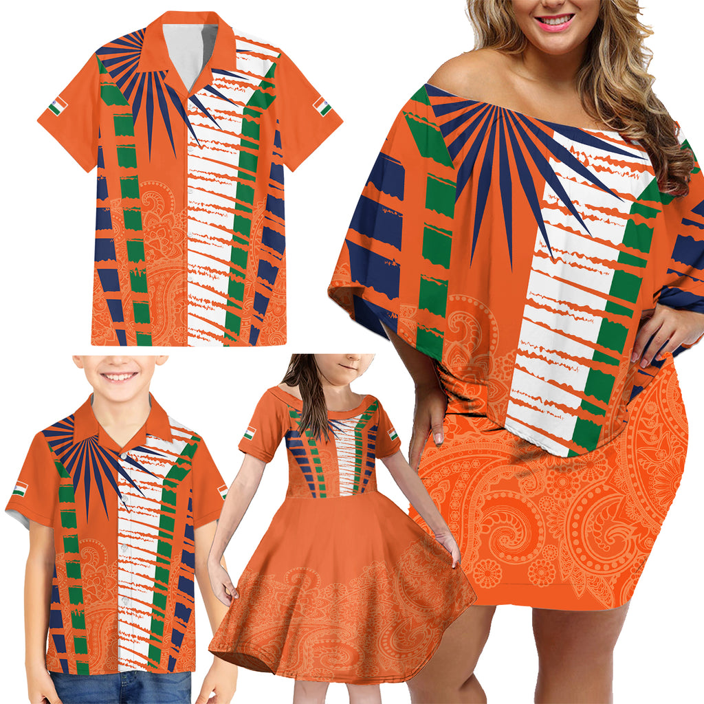 personalised-india-family-matching-off-shoulder-short-dress-and-hawaiian-shirt-raising-sun-indian-pattern-mandala-murals