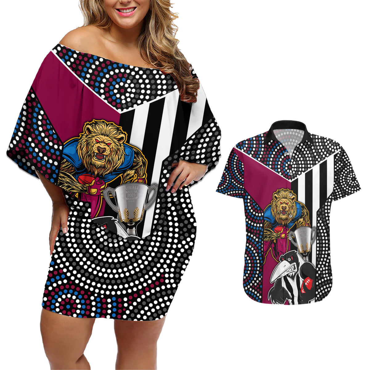 afl-magpies-combine-lions-couples-matching-off-shoulder-short-dress-and-hawaiian-shirt-together-go-champions-2023