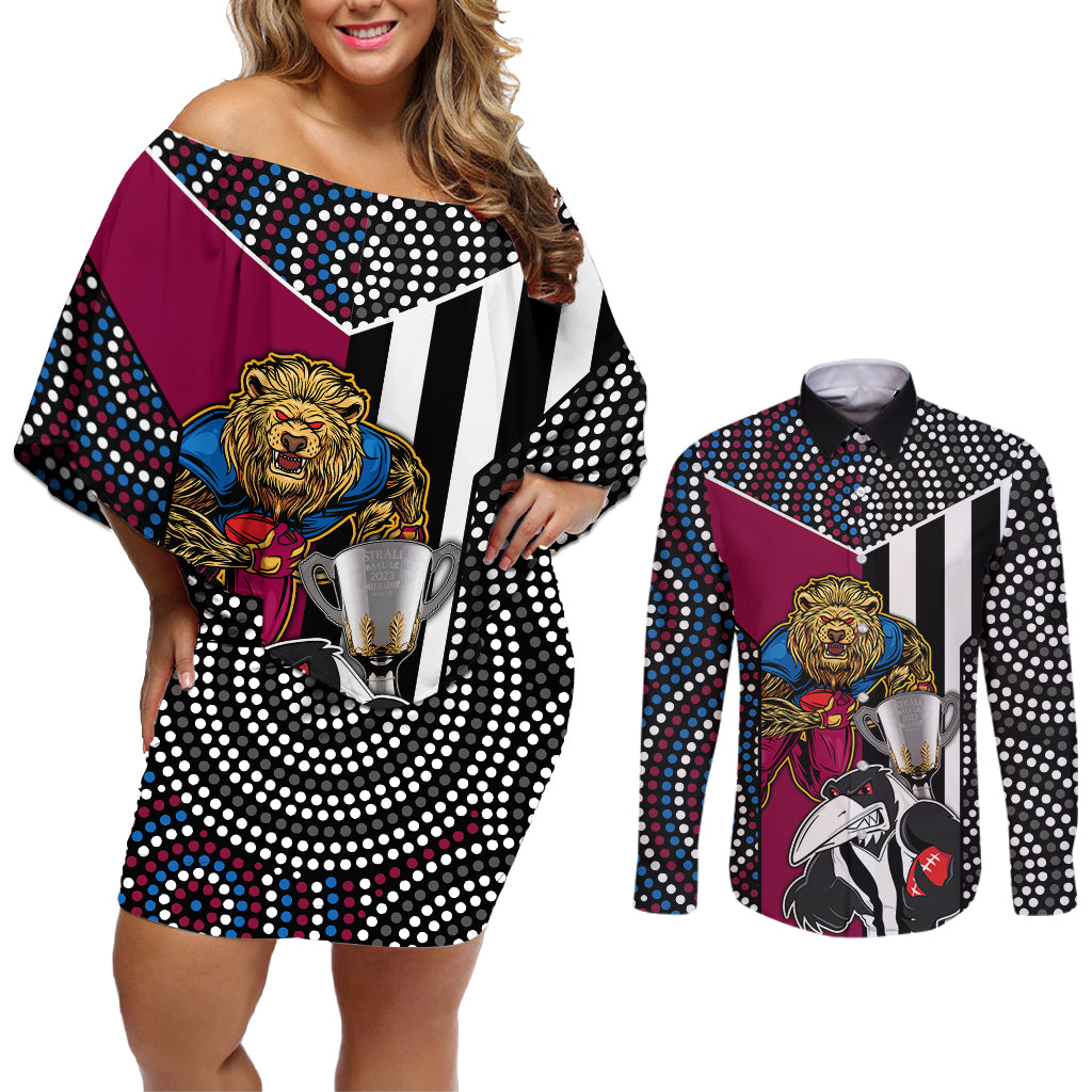 afl-magpies-combine-lions-couples-matching-off-shoulder-short-dress-and-long-sleeve-button-shirts-together-go-champions-2023