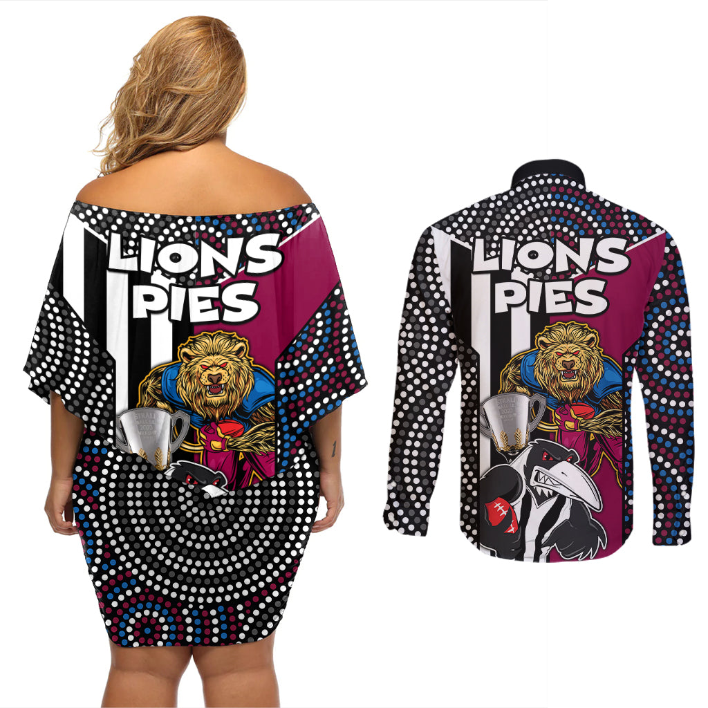 afl-magpies-combine-lions-couples-matching-off-shoulder-short-dress-and-long-sleeve-button-shirts-together-go-champions-2023