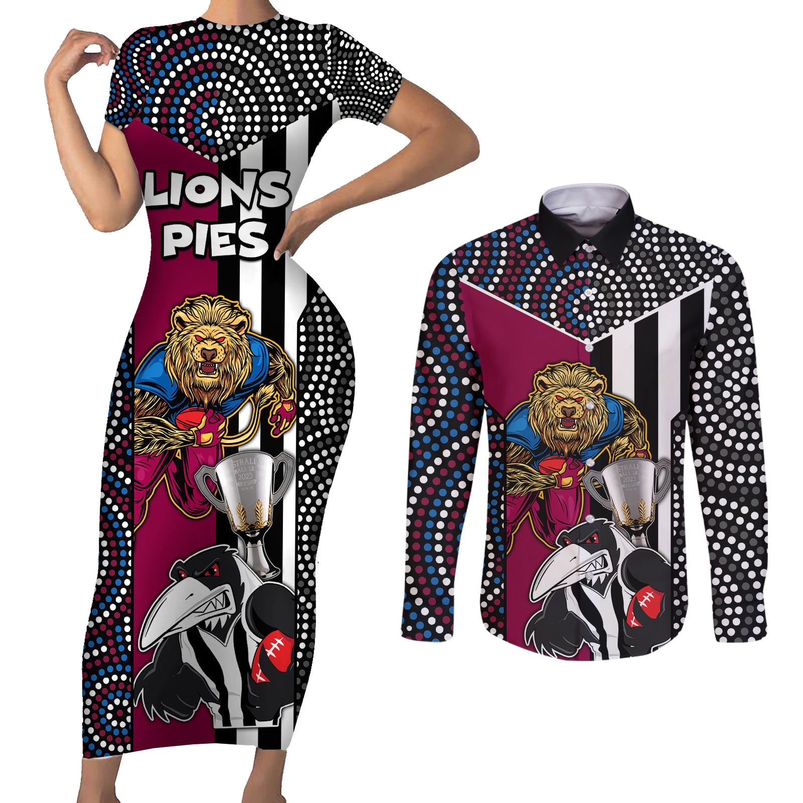 afl-magpies-combine-lions-couples-matching-short-sleeve-bodycon-dress-and-long-sleeve-button-shirts-together-go-champions-2023