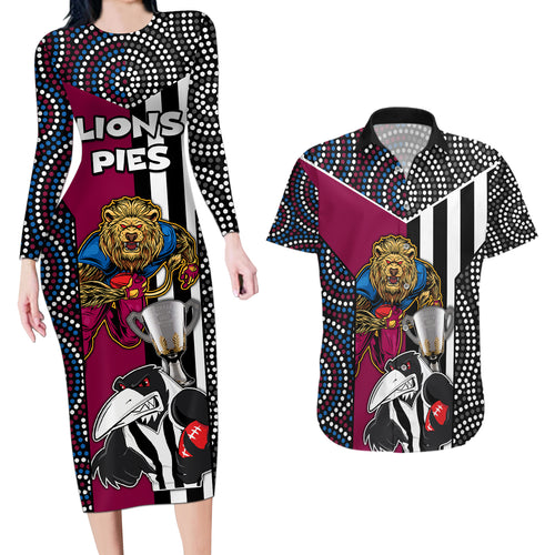 custom-afl-magpies-combine-lions-couples-matching-long-sleeve-bodycon-dress-and-hawaiian-shirt-together-go-champions-2023