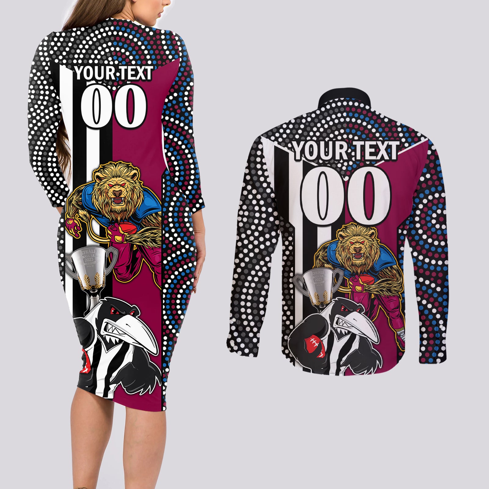 custom-afl-magpies-combine-lions-couples-matching-long-sleeve-bodycon-dress-and-long-sleeve-button-shirts-together-go-champions-2023