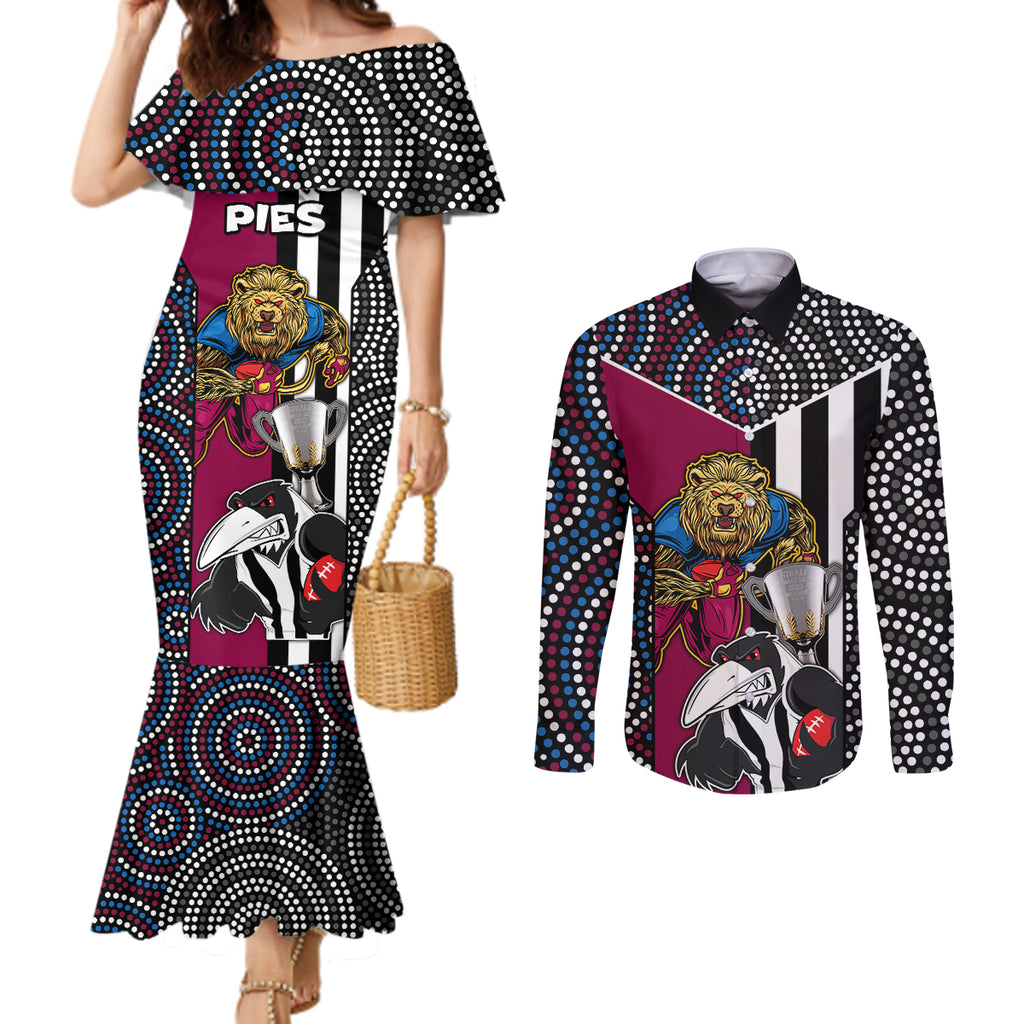 custom-afl-magpies-combine-lions-couples-matching-mermaid-dress-and-long-sleeve-button-shirts-together-go-champions-2023