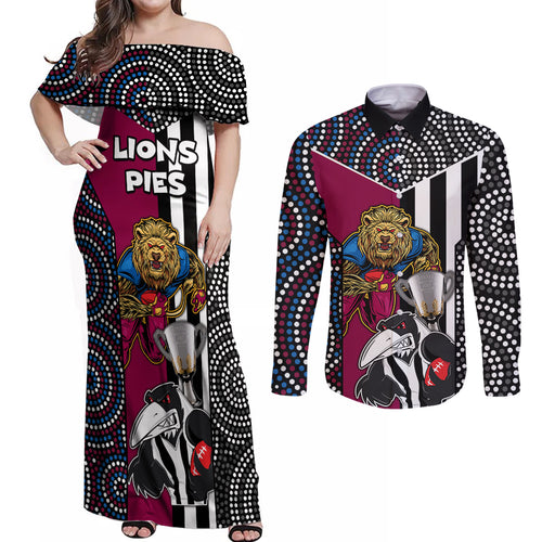 custom-afl-magpies-combine-lions-couples-matching-off-shoulder-maxi-dress-and-long-sleeve-button-shirts-together-go-champions-2023