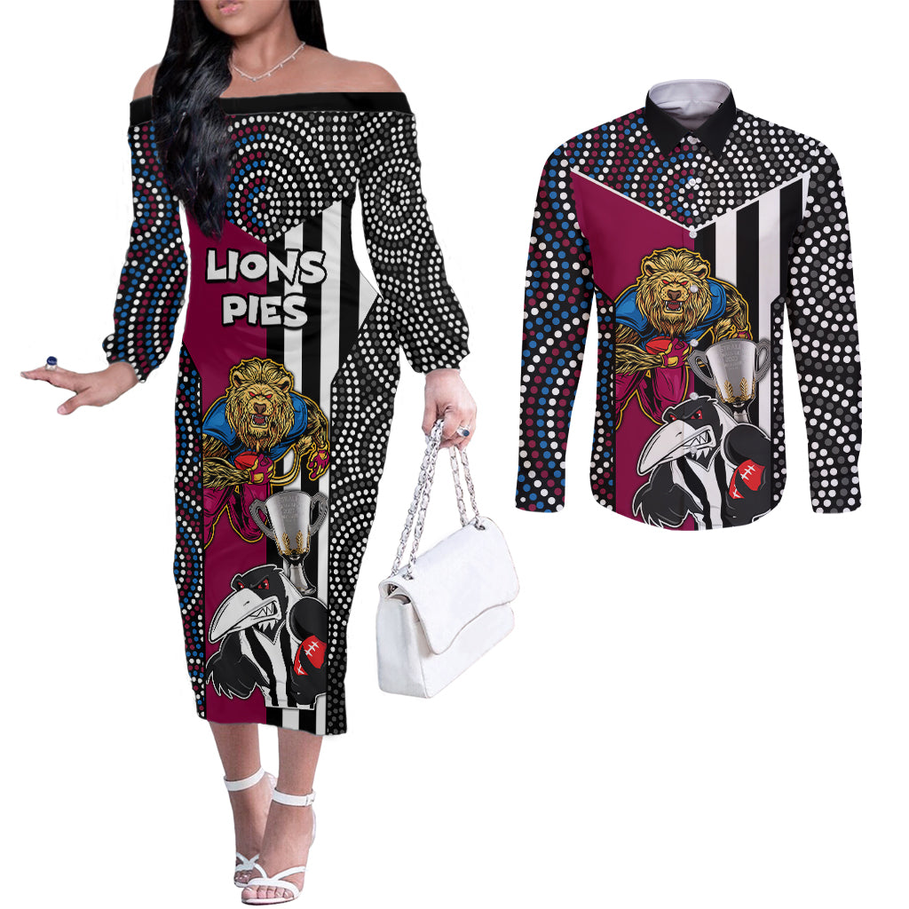 custom-afl-magpies-combine-lions-couples-matching-off-the-shoulder-long-sleeve-dress-and-long-sleeve-button-shirts-together-go-champions-2023