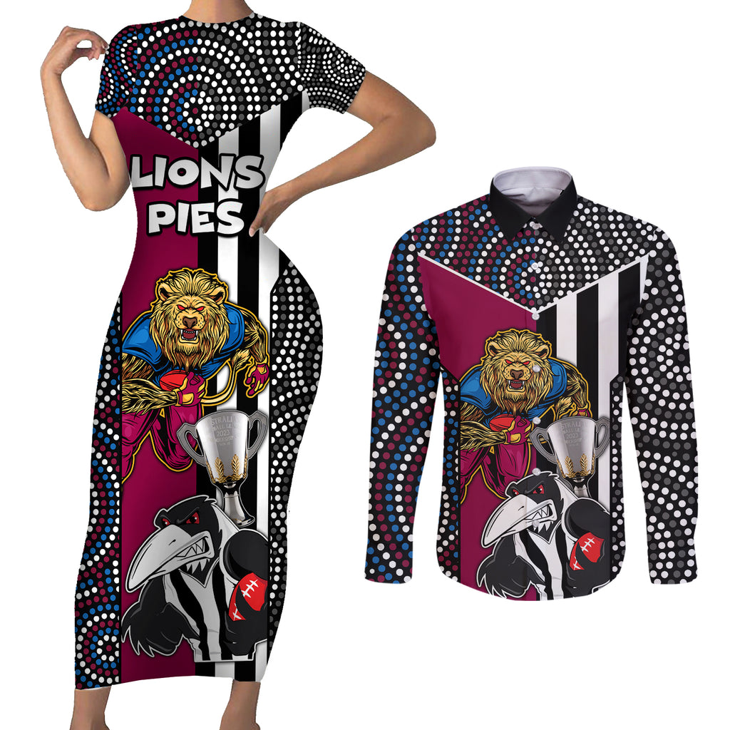 custom-afl-magpies-combine-lions-couples-matching-short-sleeve-bodycon-dress-and-long-sleeve-button-shirts-together-go-champions-2023