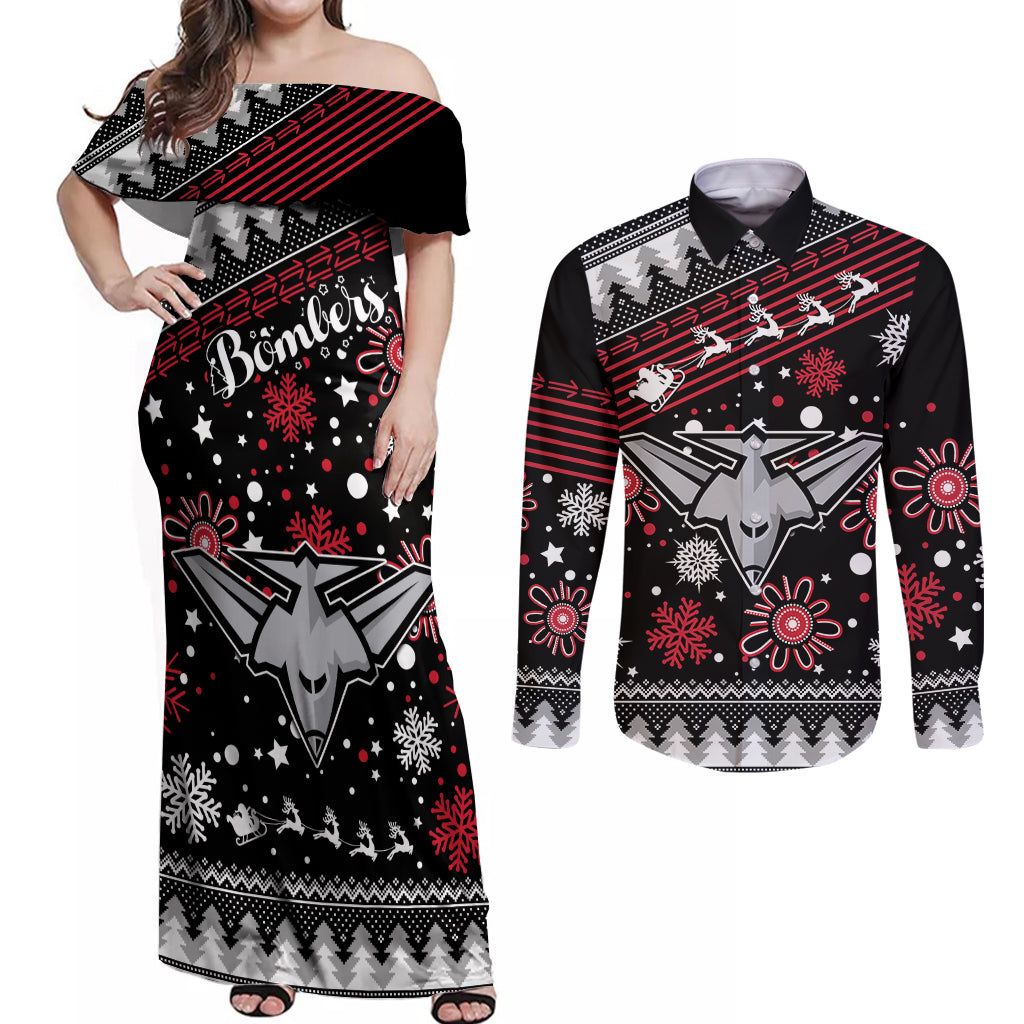 custom-bombers-football-couples-matching-off-shoulder-maxi-dress-and-long-sleeve-button-shirt-christmas-vibe-2023