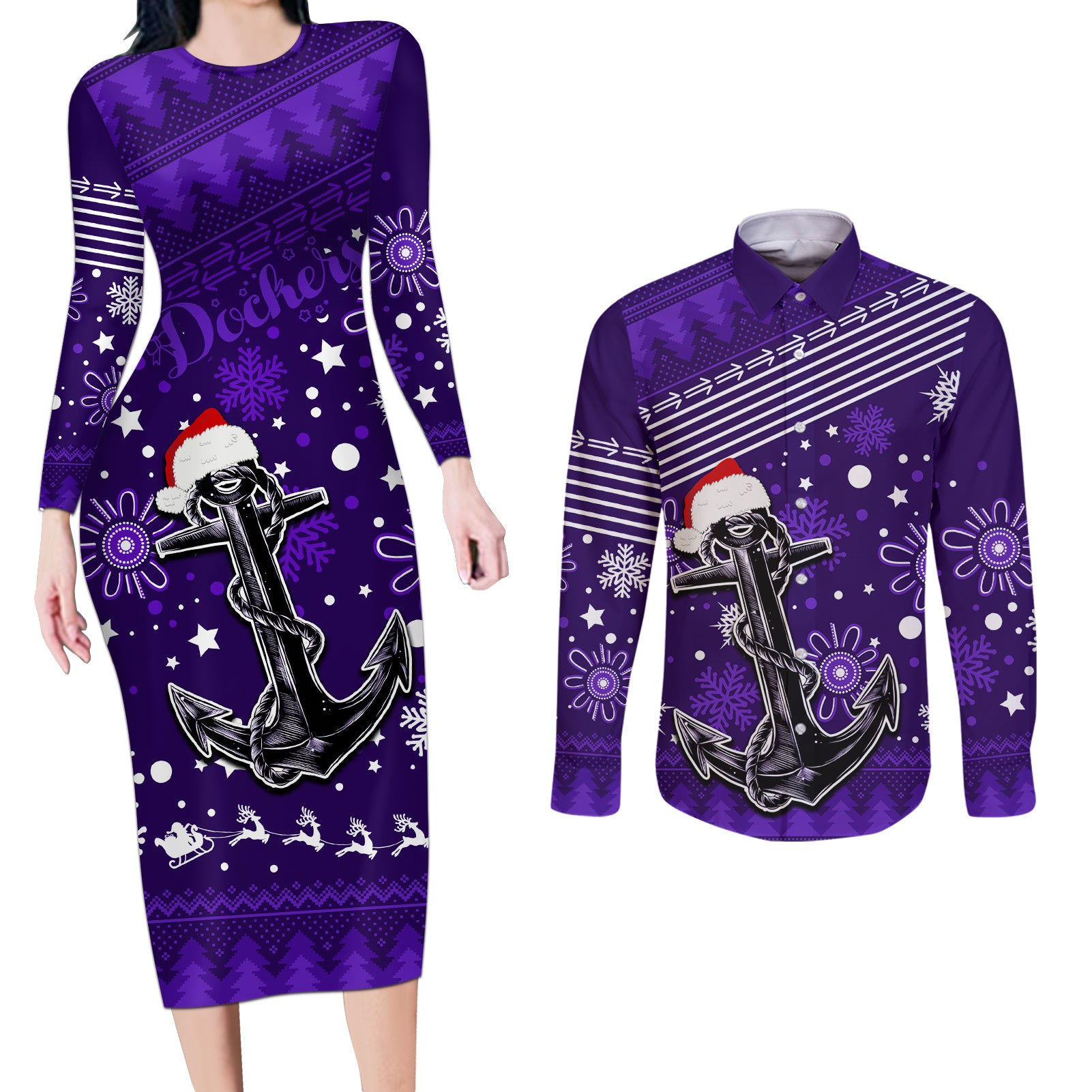 custom-fremantle-dockers-football-couples-matching-long-sleeve-bodycon-dress-and-long-sleeve-button-shirt-christmas-vibe-2023