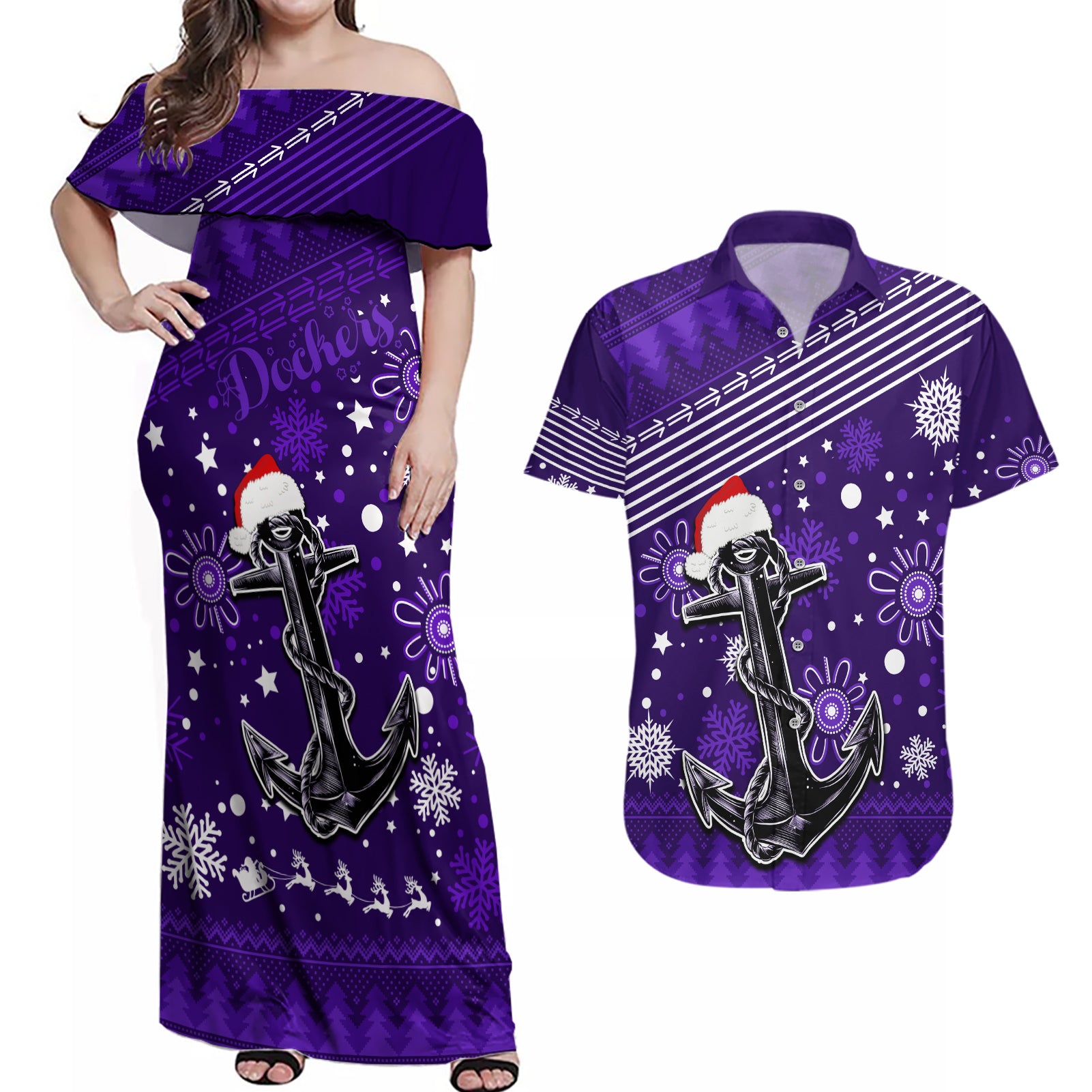 custom-fremantle-dockers-football-couples-matching-off-shoulder-maxi-dress-and-hawaiian-shirt-christmas-vibe-2023