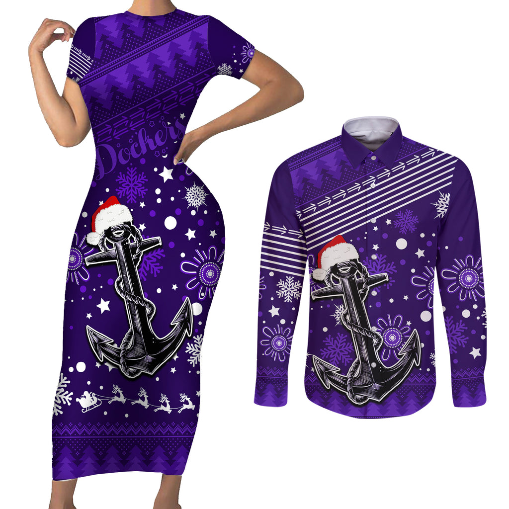 custom-fremantle-dockers-football-couples-matching-short-sleeve-bodycon-dress-and-long-sleeve-button-shirt-christmas-vibe-2023