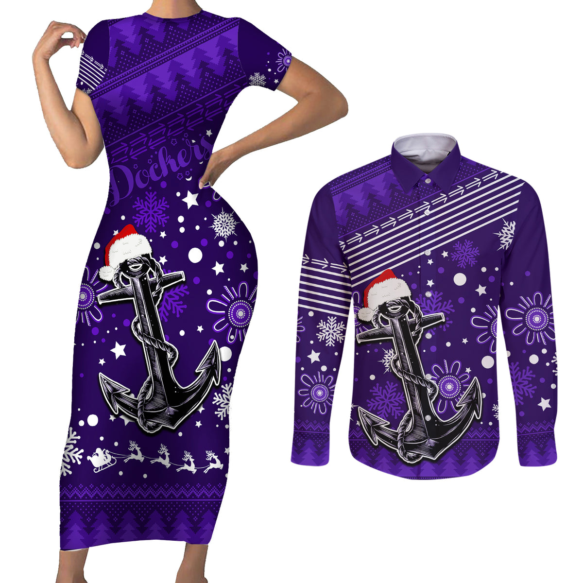 custom-fremantle-dockers-football-couples-matching-short-sleeve-bodycon-dress-and-long-sleeve-button-shirt-christmas-vibe-2023
