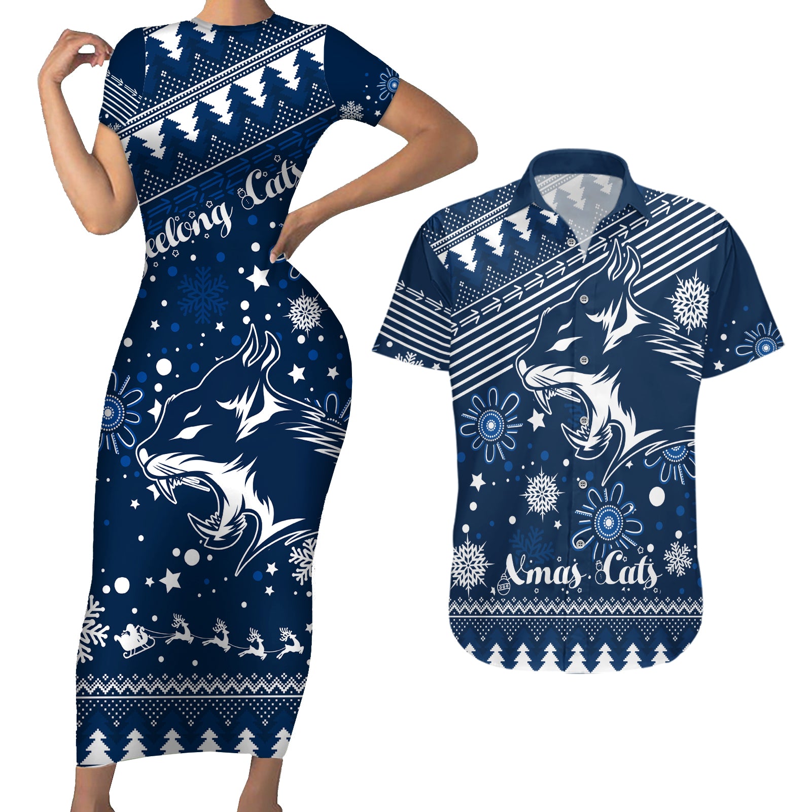 custom-geelong-cats-football-couples-matching-short-sleeve-bodycon-dress-and-hawaiian-shirt-christmas-vibe-2023