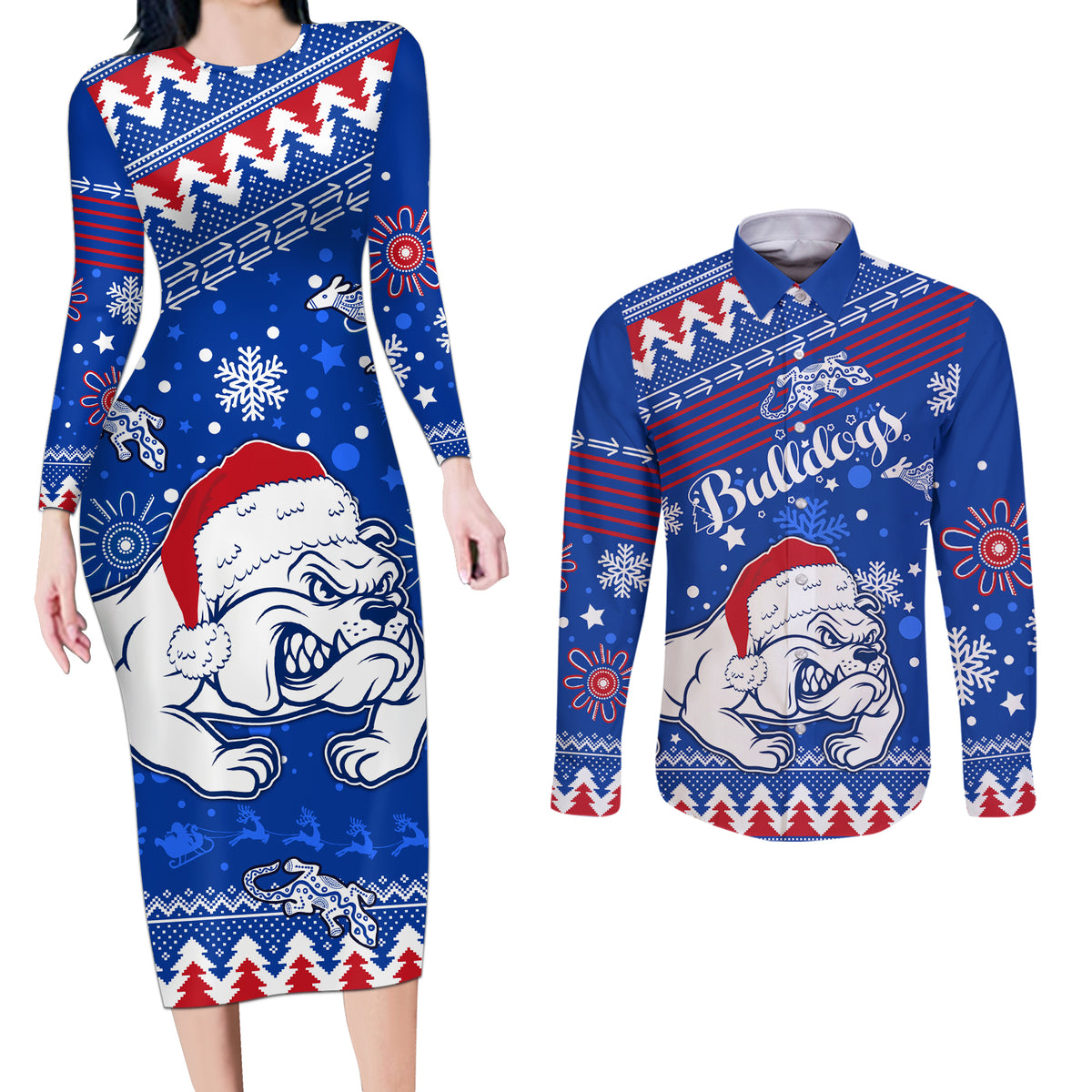bulldogs-football-couples-matching-long-sleeve-bodycon-dress-and-long-sleeve-button-shirt-christmas-vibe-2023