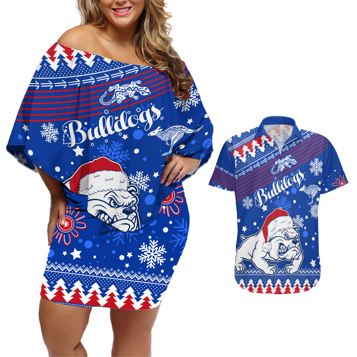 bulldogs-football-couples-matching-off-shoulder-short-dress-and-hawaiian-shirt-christmas-vibe-2023
