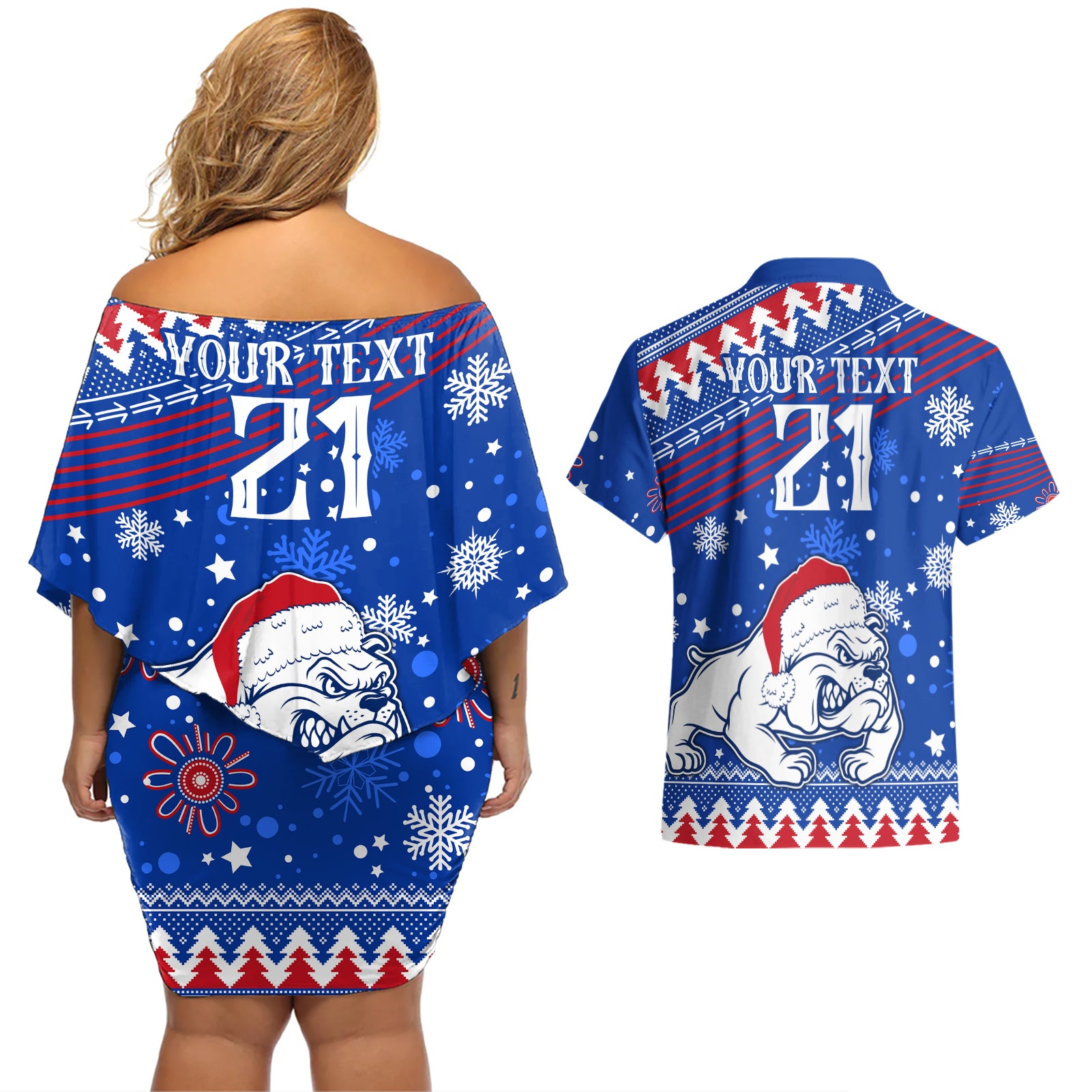 bulldogs-football-couples-matching-off-shoulder-short-dress-and-hawaiian-shirt-christmas-vibe-2023