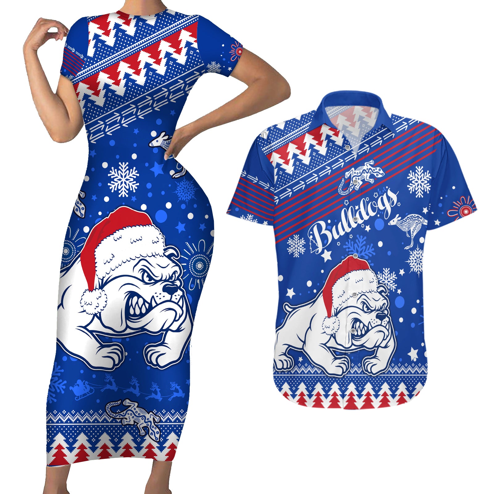 bulldogs-football-couples-matching-short-sleeve-bodycon-dress-and-hawaiian-shirt-christmas-vibe-2023