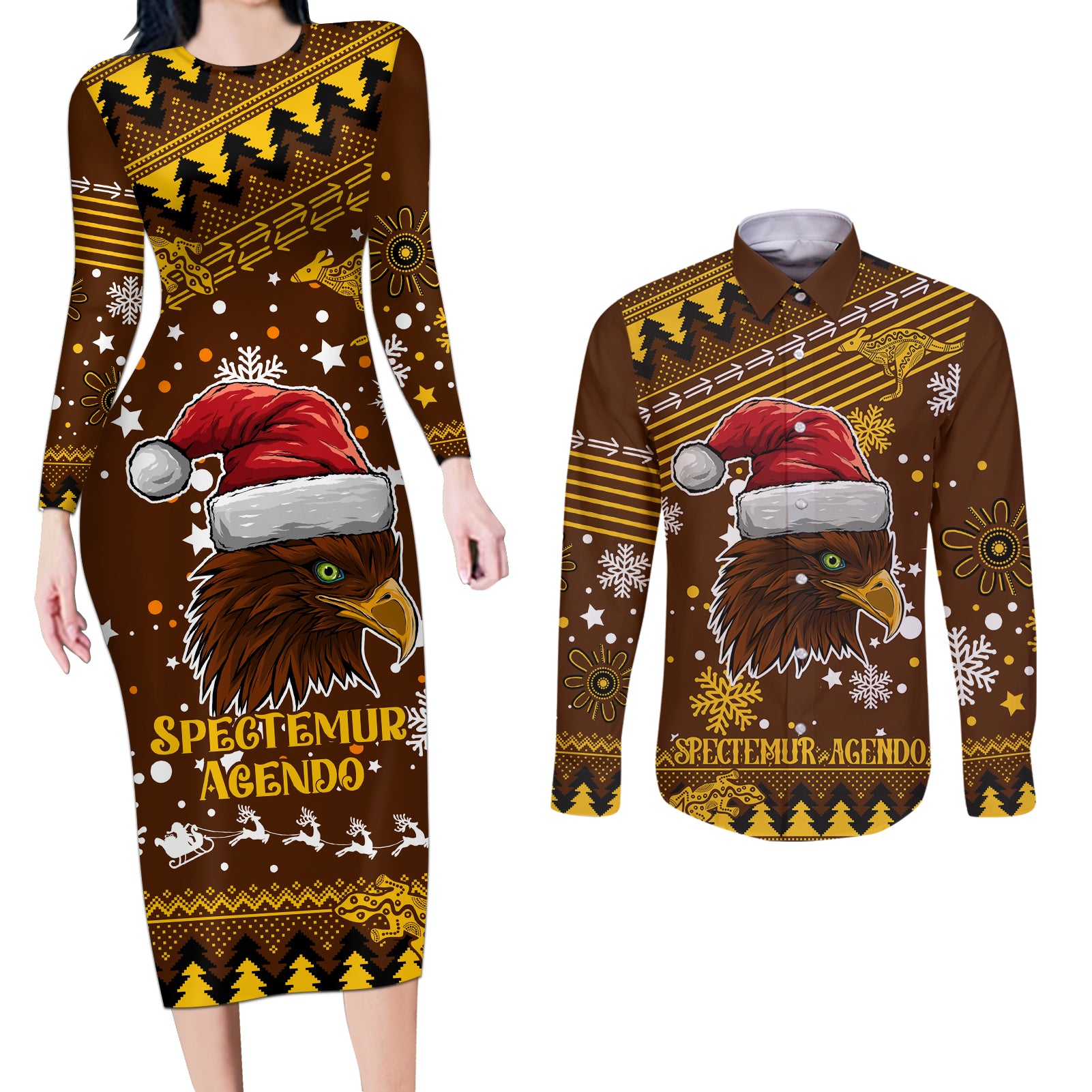 hawks-football-couples-matching-long-sleeve-bodycon-dress-and-long-sleeve-button-shirt-spectemur-agendo-christmas-vibe-2023