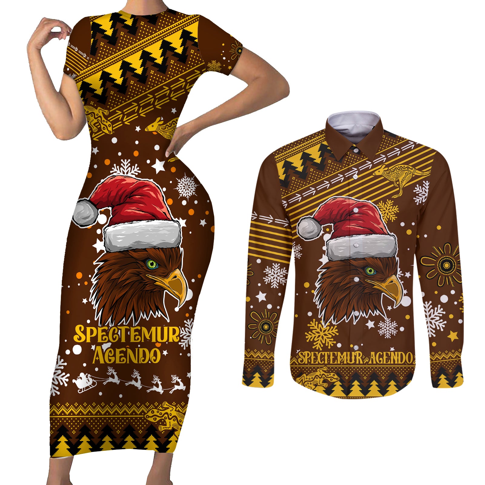 hawks-football-couples-matching-short-sleeve-bodycon-dress-and-long-sleeve-button-shirt-spectemur-agendo-christmas-vibe-2023