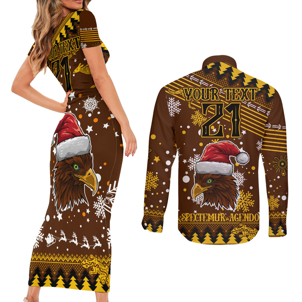 hawks-football-couples-matching-short-sleeve-bodycon-dress-and-long-sleeve-button-shirt-spectemur-agendo-christmas-vibe-2023