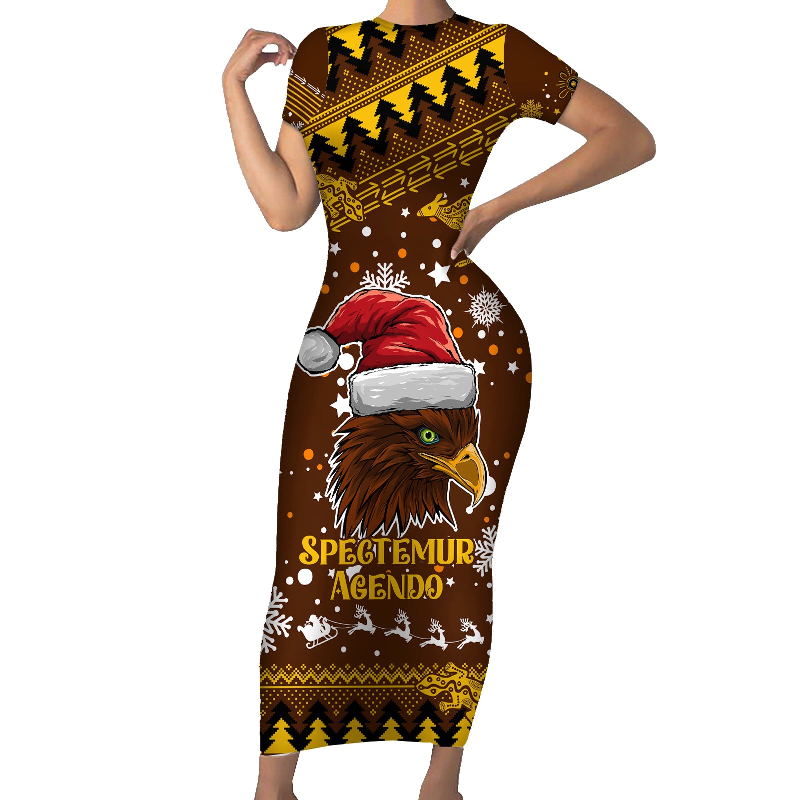 hawks-football-family-matching-short-sleeve-bodycon-dress-and-hawaiian-shirt-spectemur-agendo-christmas-vibe-2023