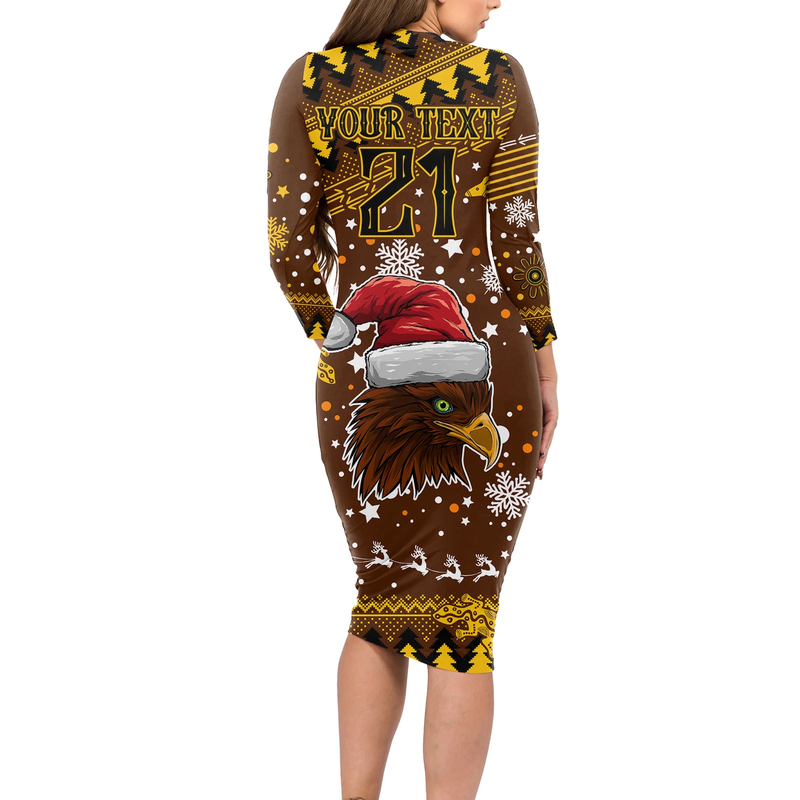 hawks-football-long-sleeve-bodycon-dress-spectemur-agendo-christmas-vibe-2023