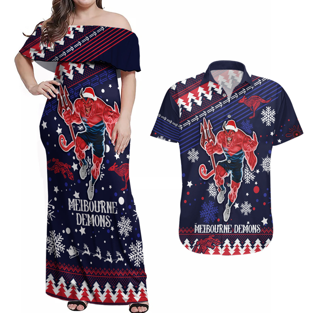 custom-melbourne-demons-football-couples-matching-off-shoulder-maxi-dress-and-hawaiian-shirt-narrm-christmas-vibe-2023