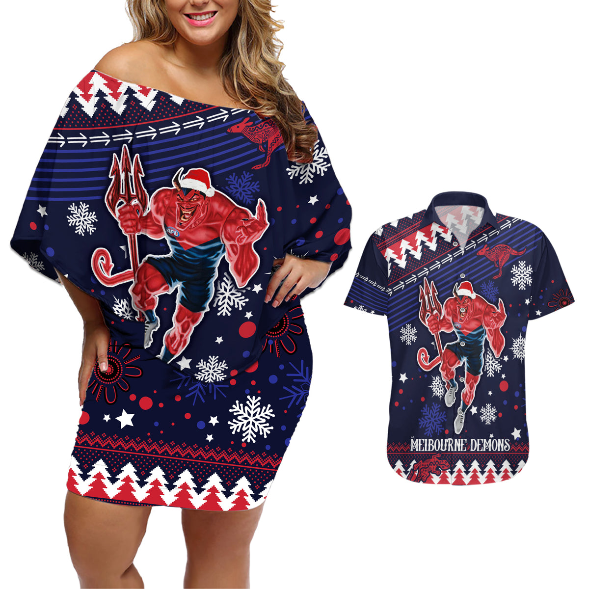 custom-melbourne-demons-football-couples-matching-off-shoulder-short-dress-and-hawaiian-shirt-narrm-christmas-vibe-2023