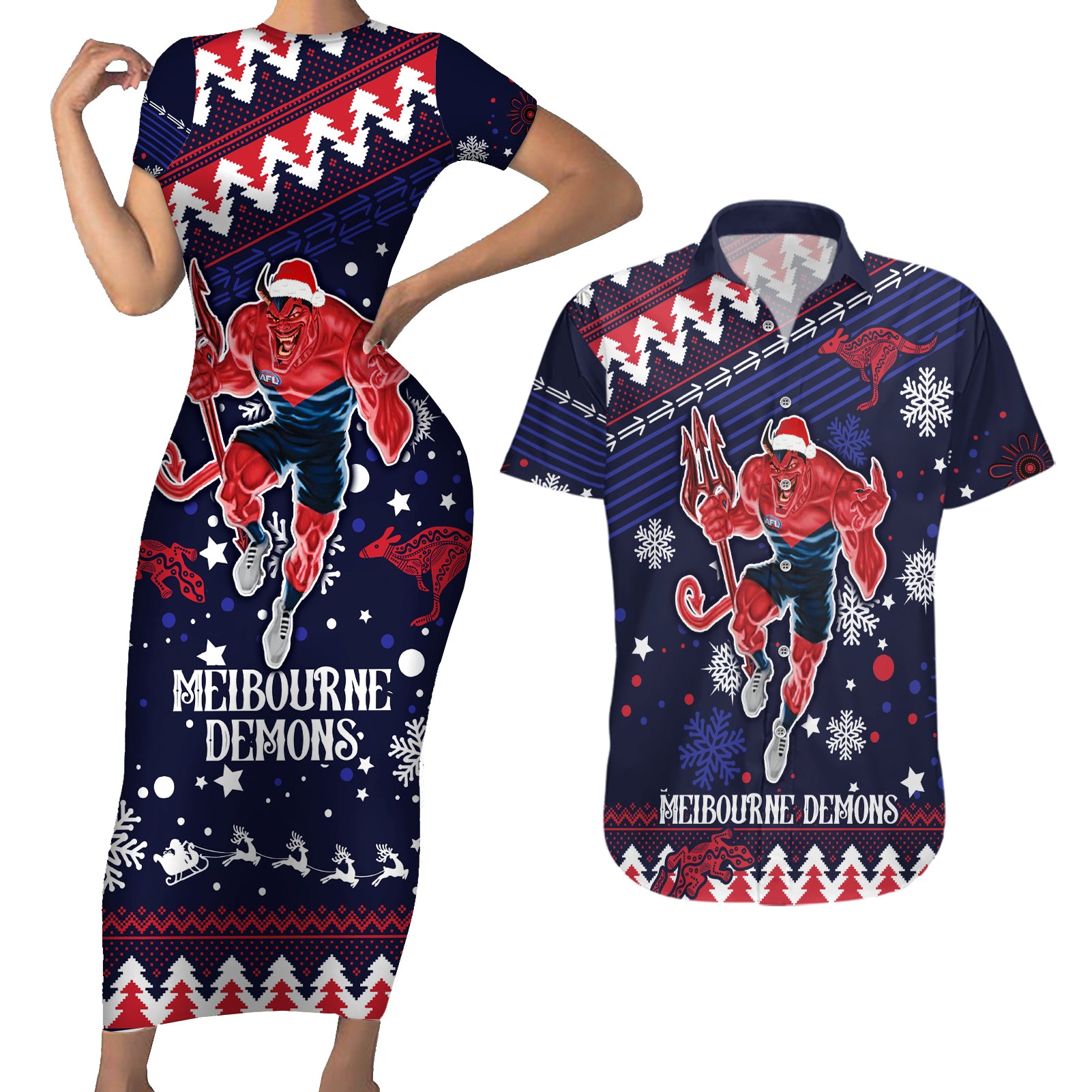 custom-melbourne-demons-football-couples-matching-short-sleeve-bodycon-dress-and-hawaiian-shirt-narrm-christmas-vibe-2023