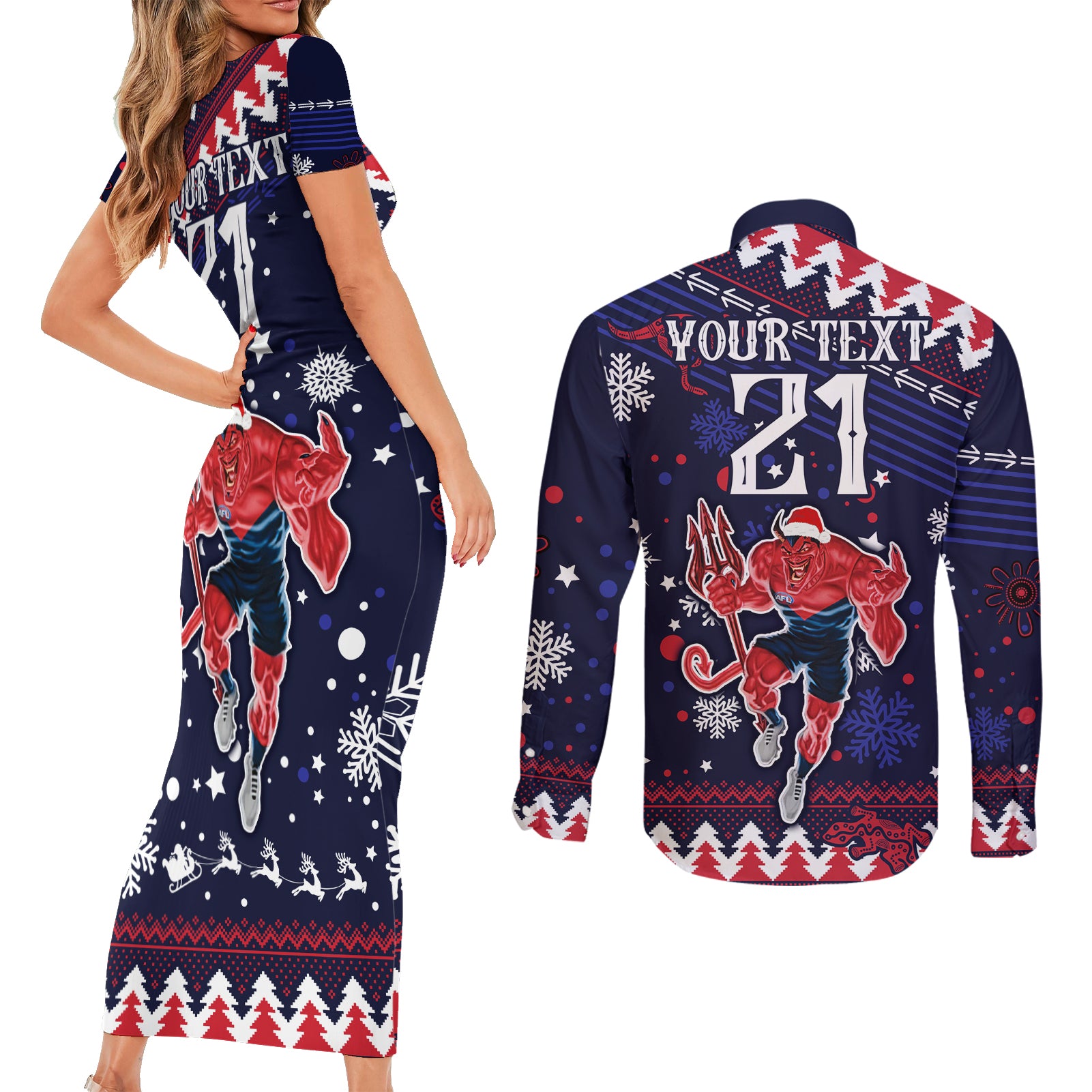 custom-melbourne-demons-football-couples-matching-short-sleeve-bodycon-dress-and-long-sleeve-button-shirt-narrm-christmas-vibe-2023