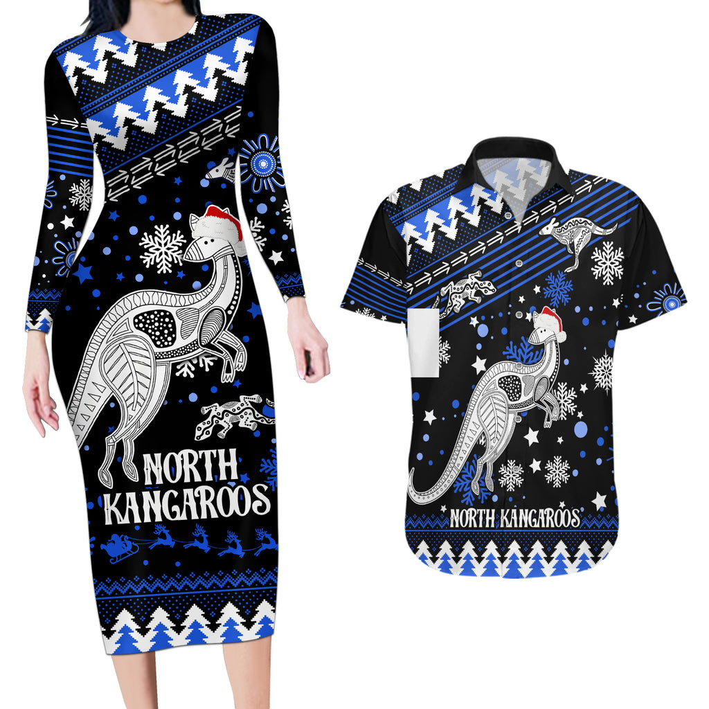 custom-north-kangaroos-football-couples-matching-long-sleeve-bodycon-dress-and-hawaiian-shirt-roos-christmas-vibe-2023