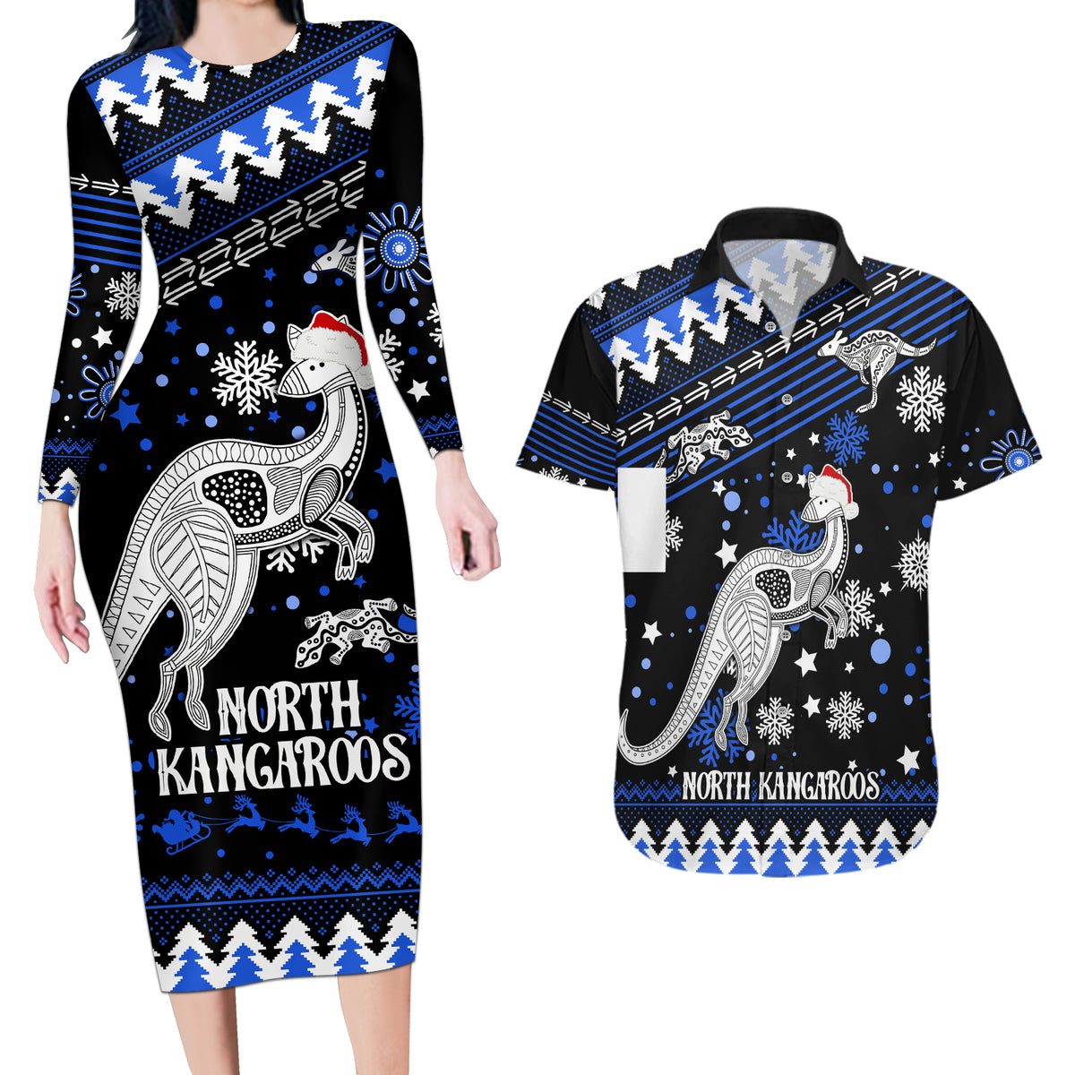 custom-north-kangaroos-football-couples-matching-long-sleeve-bodycon-dress-and-hawaiian-shirt-roos-christmas-vibe-2023