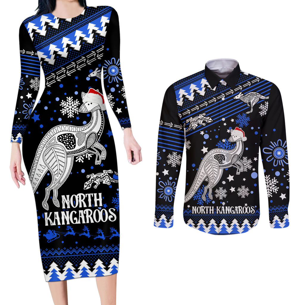 custom-north-kangaroos-football-couples-matching-long-sleeve-bodycon-dress-and-long-sleeve-button-shirt-roos-christmas-vibe-2023