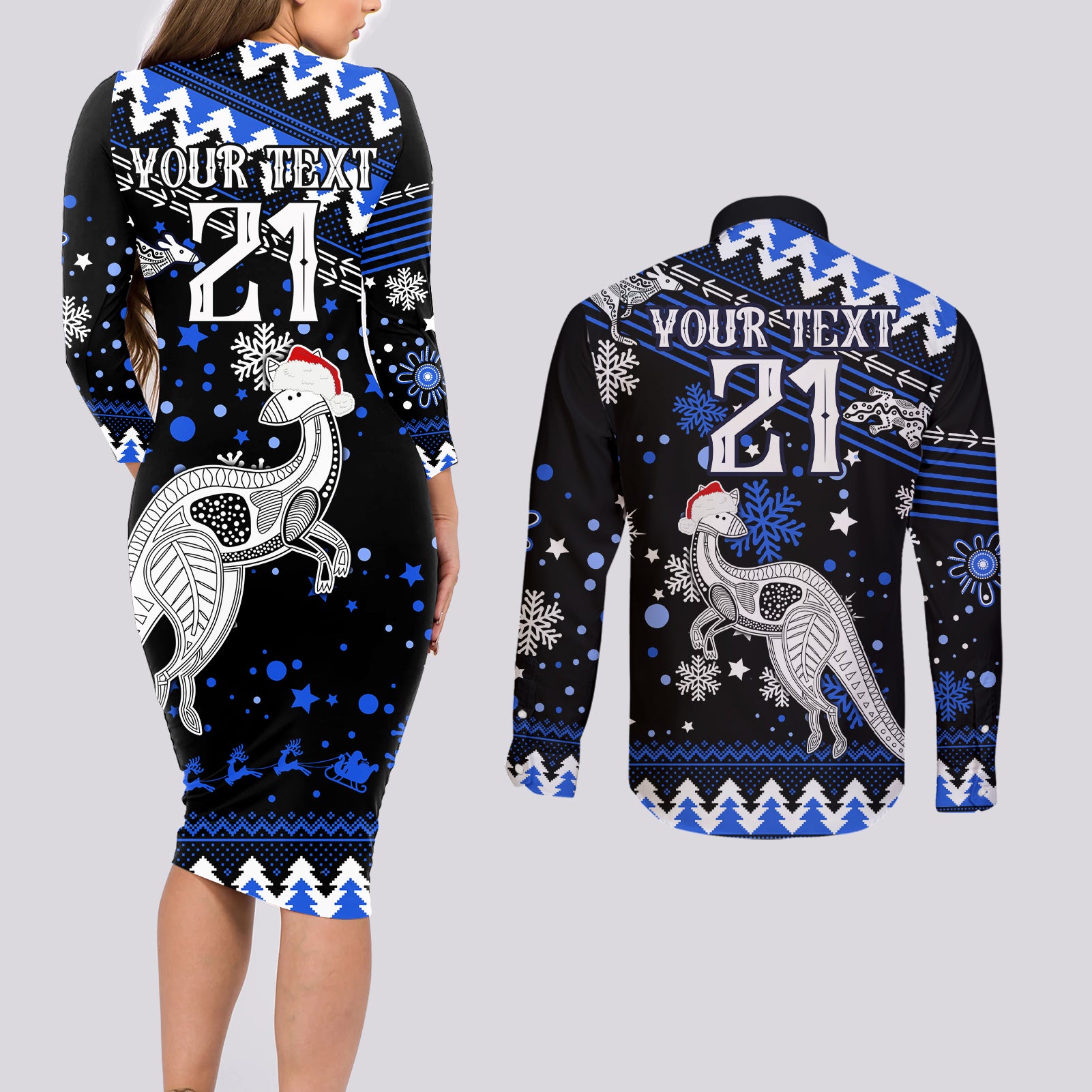 custom-north-kangaroos-football-couples-matching-long-sleeve-bodycon-dress-and-long-sleeve-button-shirt-roos-christmas-vibe-2023