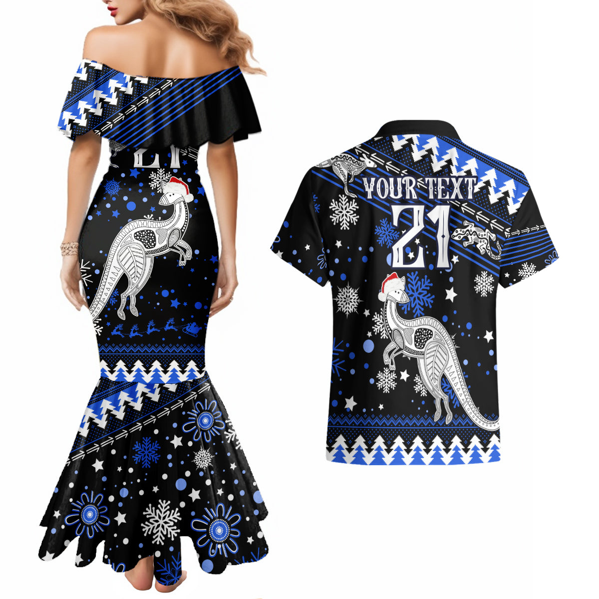 custom-north-kangaroos-football-couples-matching-mermaid-dress-and-hawaiian-shirt-roos-christmas-vibe-2023