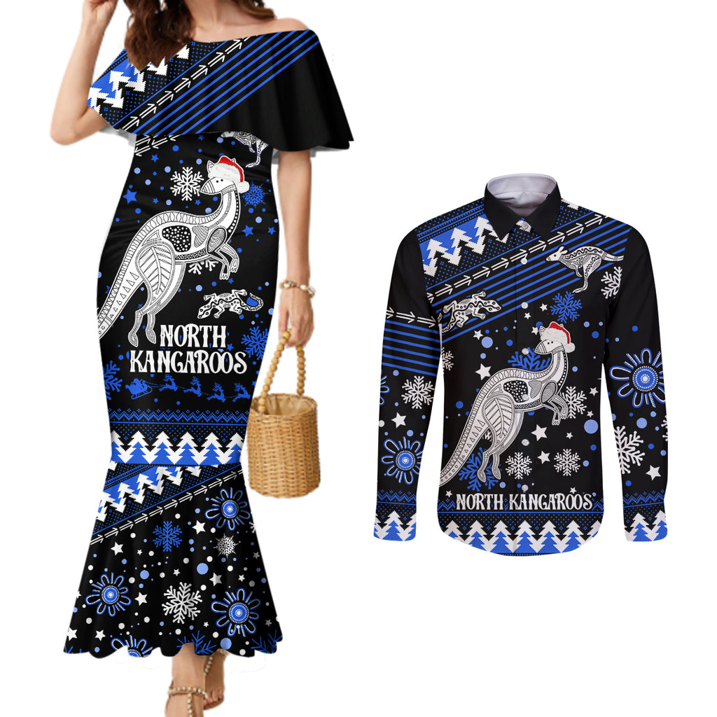 custom-north-kangaroos-football-couples-matching-mermaid-dress-and-long-sleeve-button-shirt-roos-christmas-vibe-2023