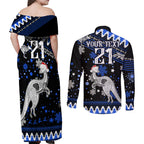 custom-north-kangaroos-football-couples-matching-off-shoulder-maxi-dress-and-long-sleeve-button-shirt-roos-christmas-vibe-2023