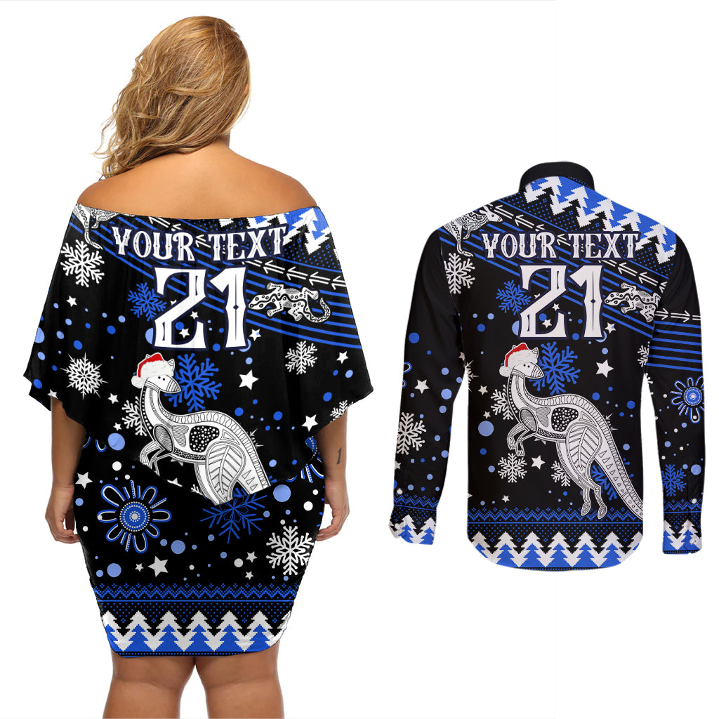 custom-north-kangaroos-football-couples-matching-off-shoulder-short-dress-and-long-sleeve-button-shirt-roos-christmas-vibe-2023