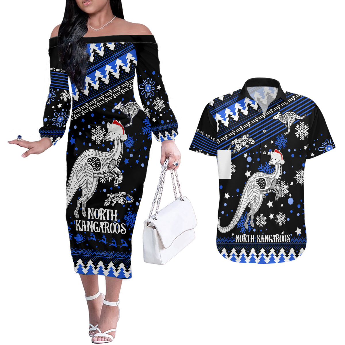 custom-north-kangaroos-football-couples-matching-off-the-shoulder-long-sleeve-dress-and-hawaiian-shirt-roos-christmas-vibe-2023
