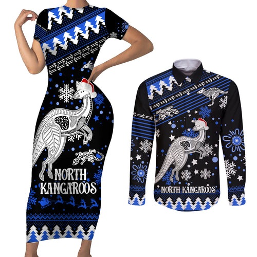 custom-north-kangaroos-football-couples-matching-short-sleeve-bodycon-dress-and-long-sleeve-button-shirt-roos-christmas-vibe-2023