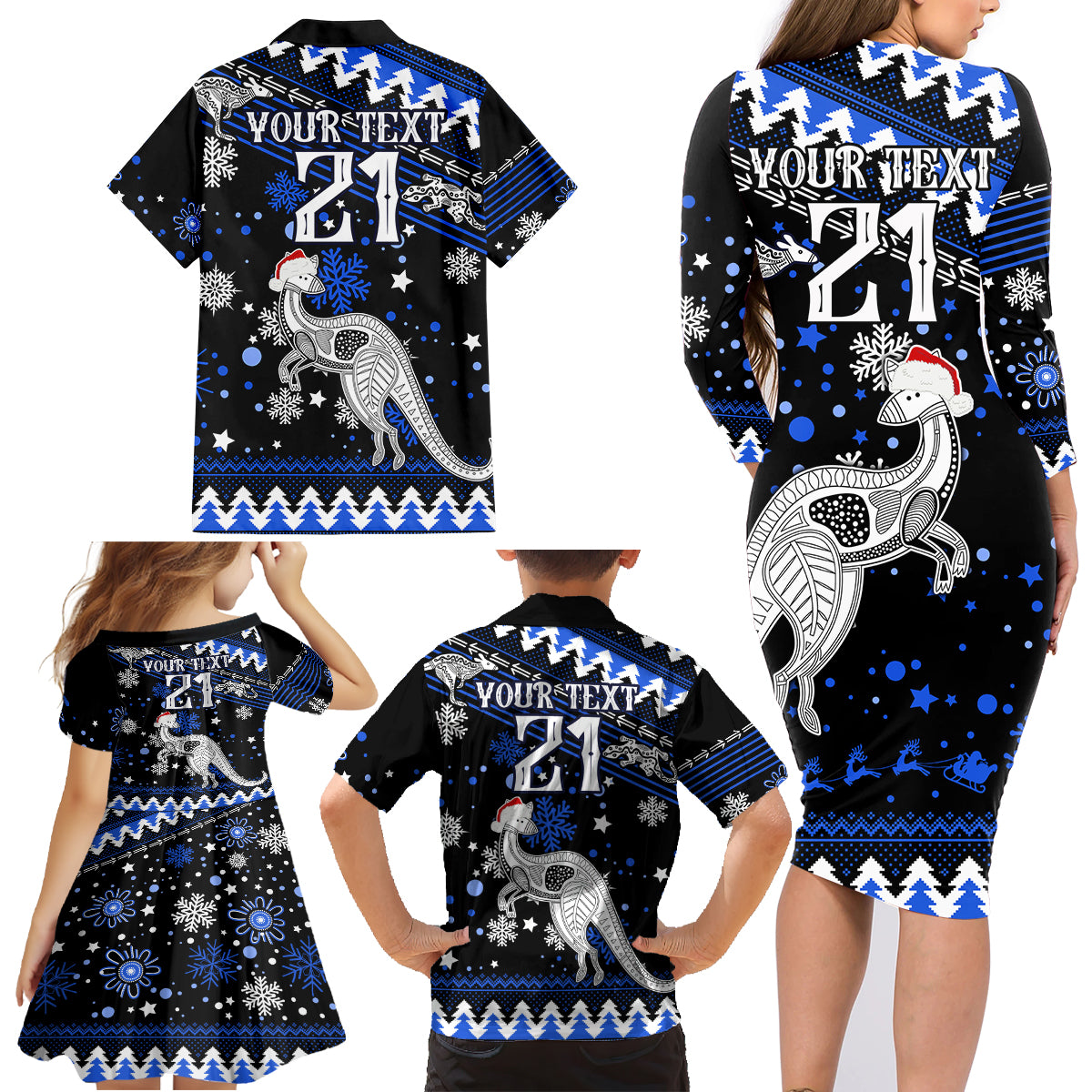 custom-north-kangaroos-football-family-matching-long-sleeve-bodycon-dress-and-hawaiian-shirt-roos-christmas-vibe-2023