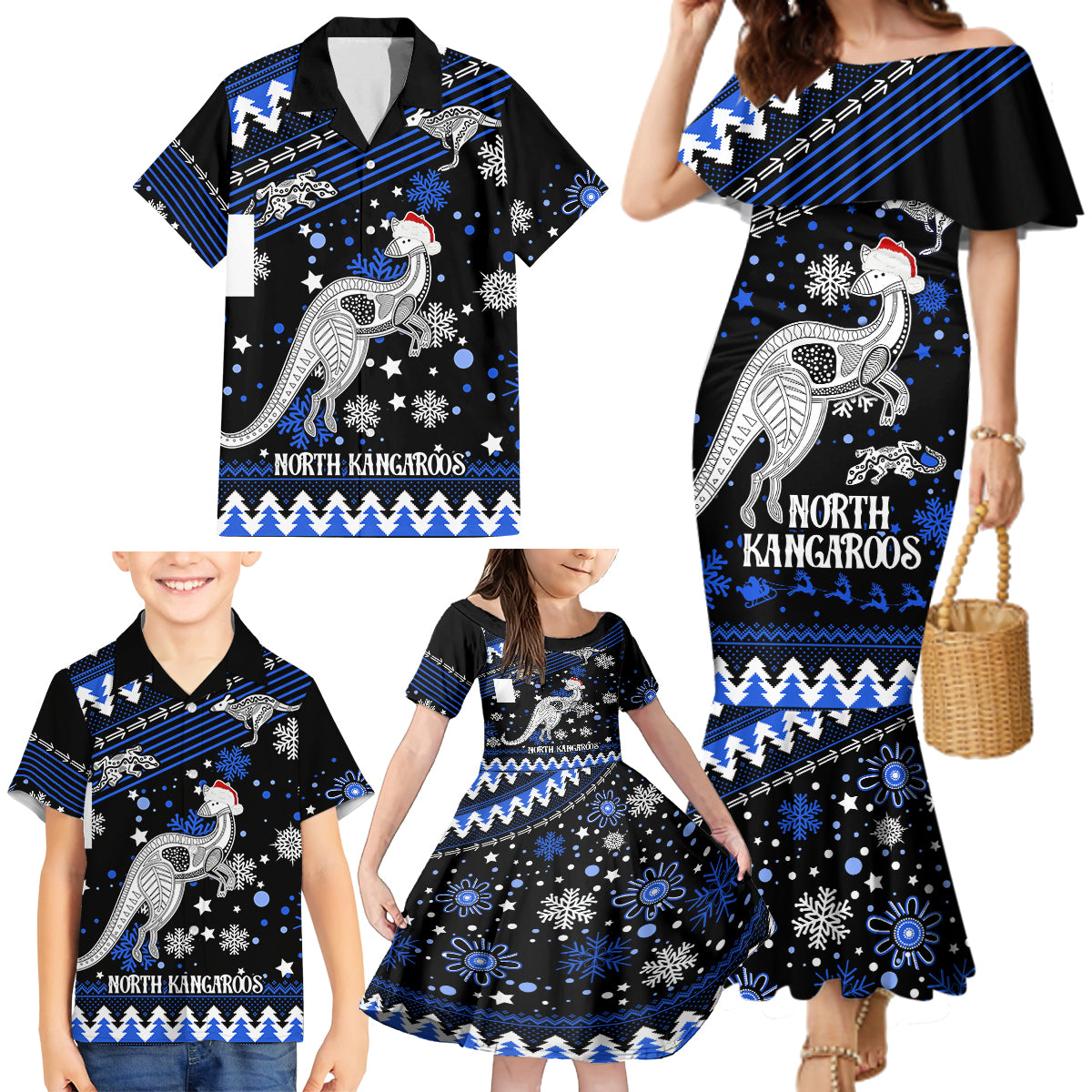 custom-north-kangaroos-football-family-matching-mermaid-dress-and-hawaiian-shirt-roos-christmas-vibe-2023