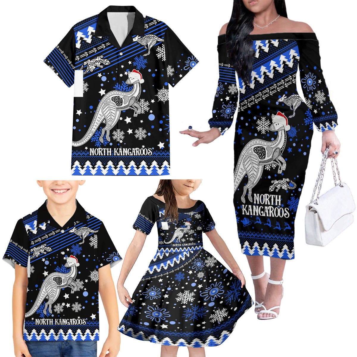 custom-north-kangaroos-football-family-matching-off-shoulder-long-sleeve-dress-and-hawaiian-shirt-roos-christmas-vibe-2023