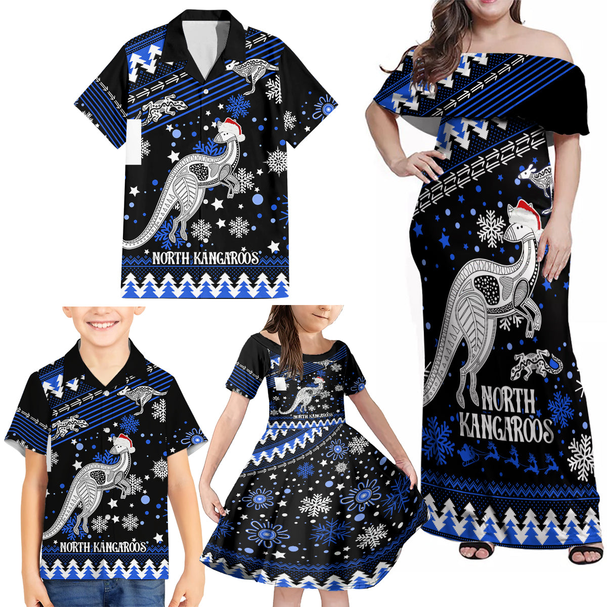 custom-north-kangaroos-football-family-matching-off-shoulder-maxi-dress-and-hawaiian-shirt-roos-christmas-vibe-2023